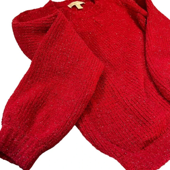 Michael Kors Women's Bright Red Shimmer Pullover Crewneck Sweater Size XS - Picture 6 of 12